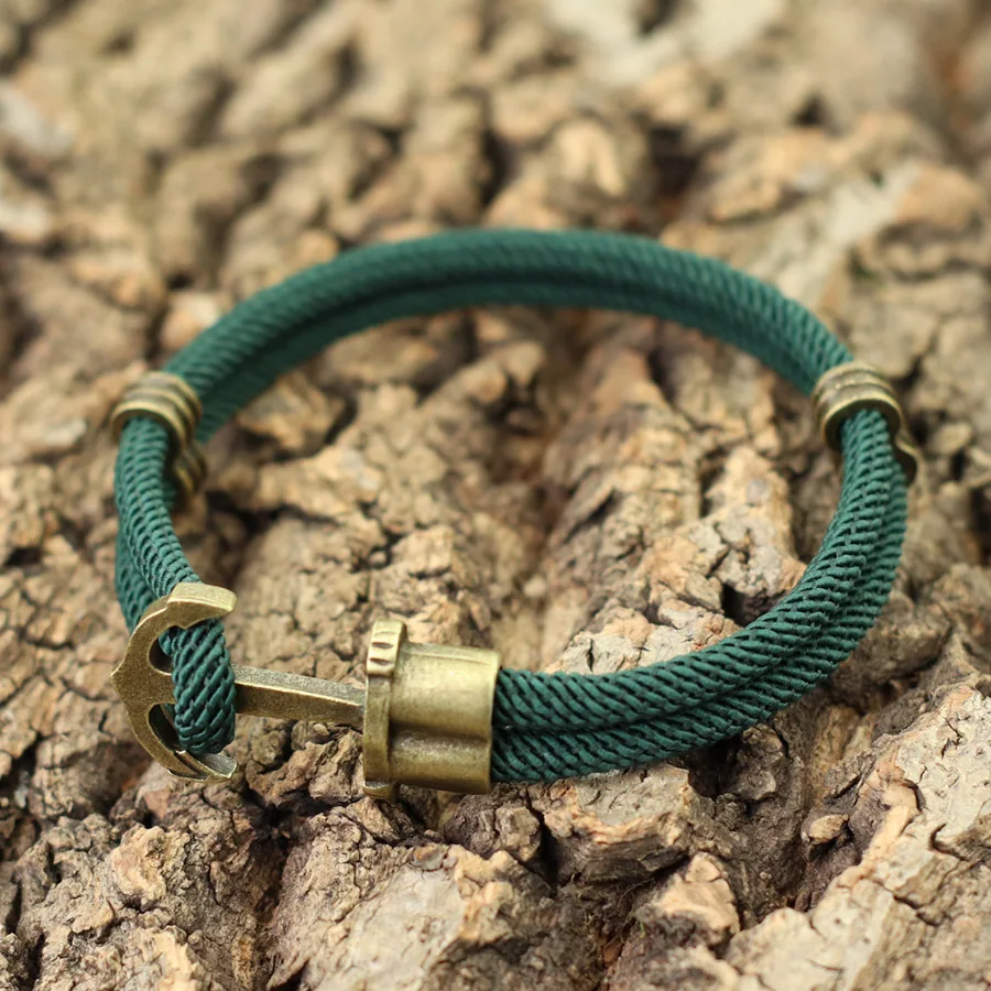 Vintage Anchor Bracelet Men Brass Double Layer Pirate Braclet Outdoor Nautical Surfing Hand Rope Handmade Leisure Jewelry Joias