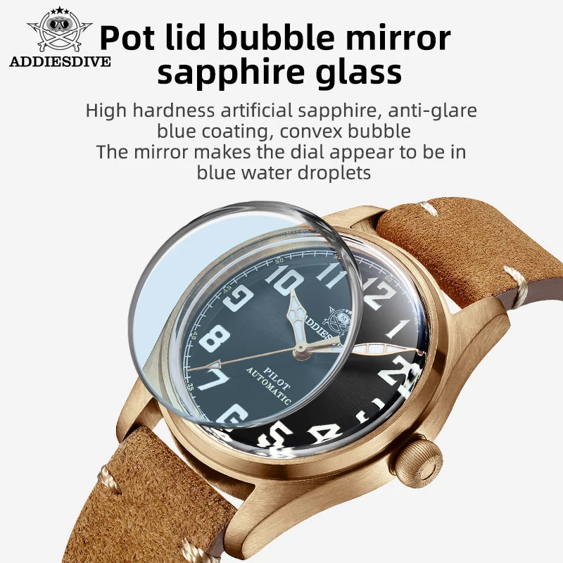 ADDIESDIVE Men's Automatic Mechanical Diver's Watches Luminous Bubble Mirror Sapphire Solid Bronze 200M Water Resistant Watch