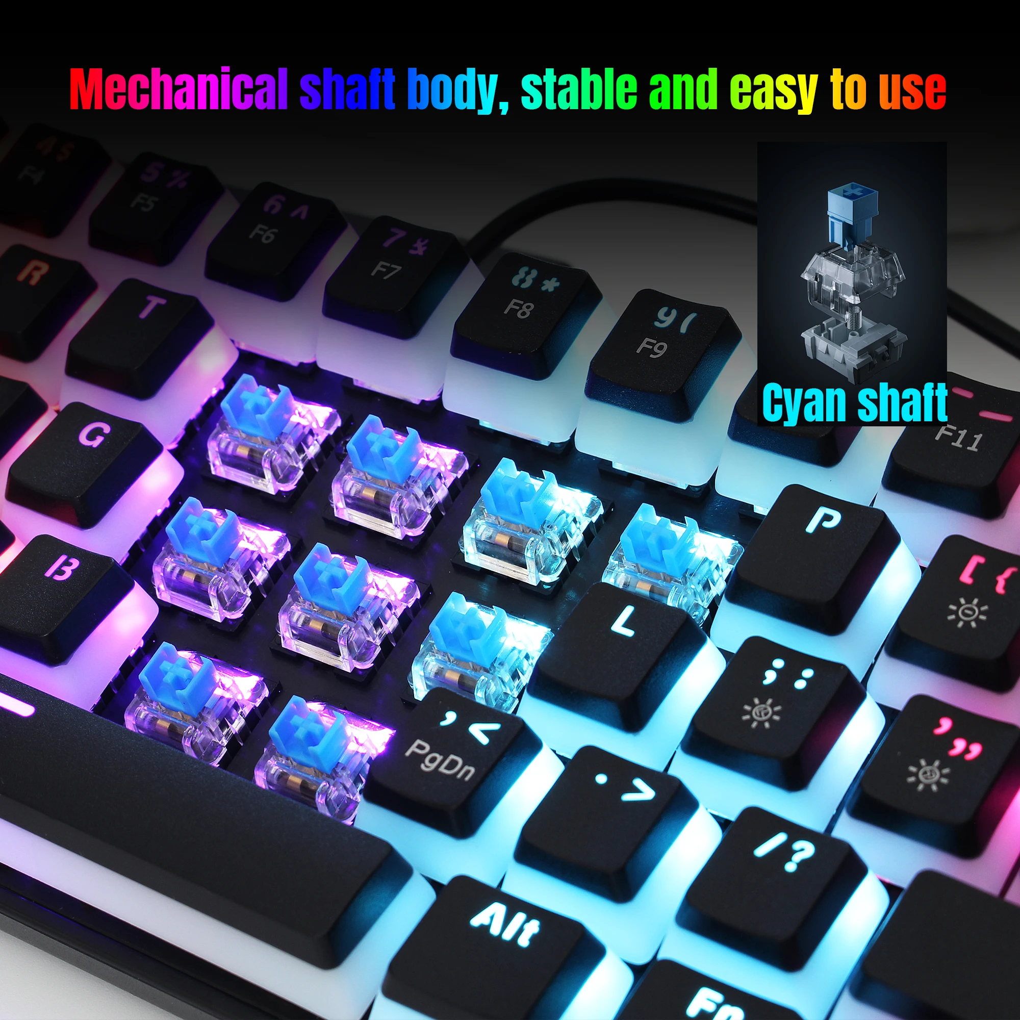 61 Keys Wired Mechanical Keyboard Blue Switch Two-color Injection Pudding Key Cap RGB Backlight For Game Office Home - 2