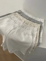 Floral Eyelet Cotton Boxer Shorts Woman Summer Two Buttons Elastic Waist Straight Short Pants Sweet Cute Home Pajama Sweatshorts