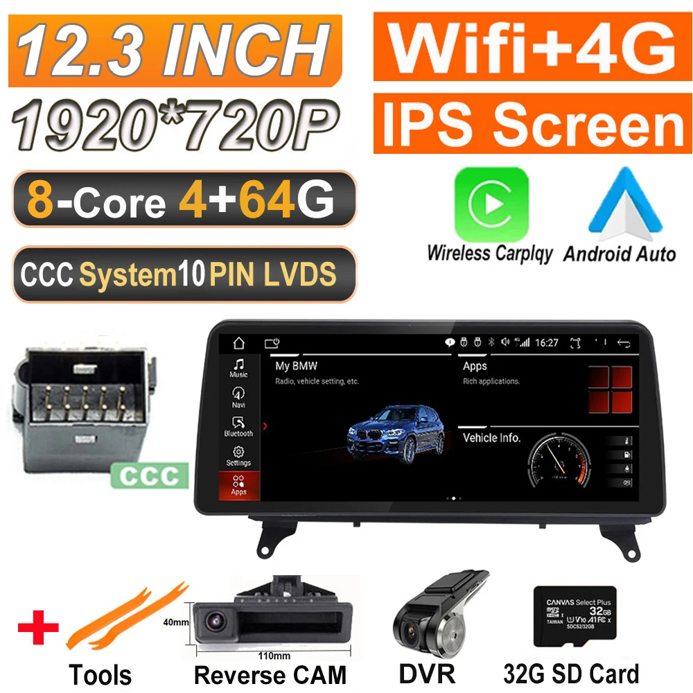 12.3 Incn IPS Screen Android 11 Car Multimedia Radio Stereo Video Player GPS Navigation For BMW X5 E70 X6 E71 CCC / CIC System double din car stereo Car Multimedia Players
