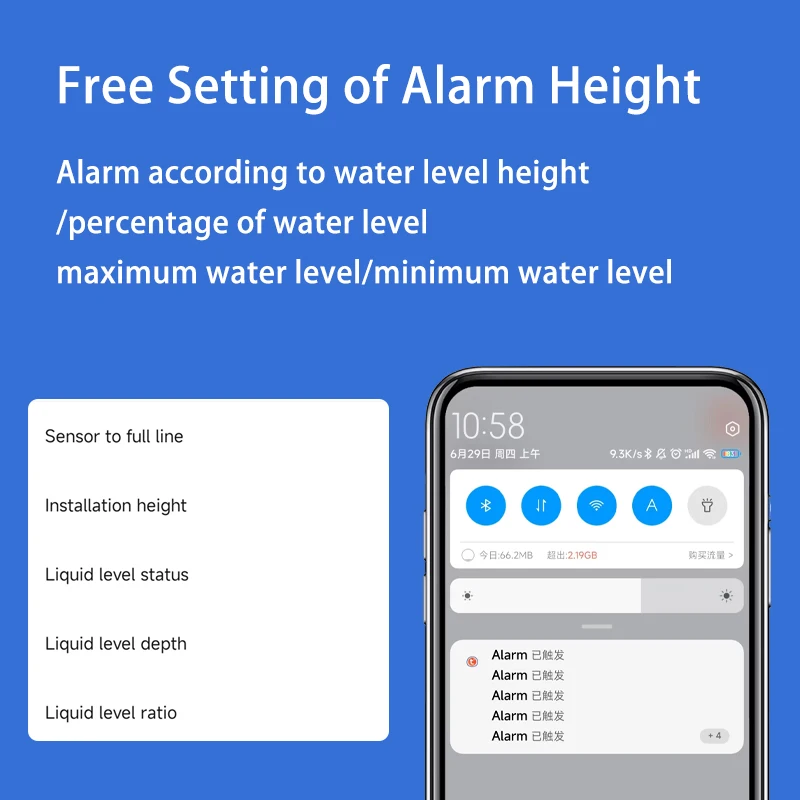 Ultrasonic Wireless Mobile App Detector liquid level sensor Water Fuel Oil Liquid Level Sensor Alarm Indicator Remote Tank Monitor TLC2206