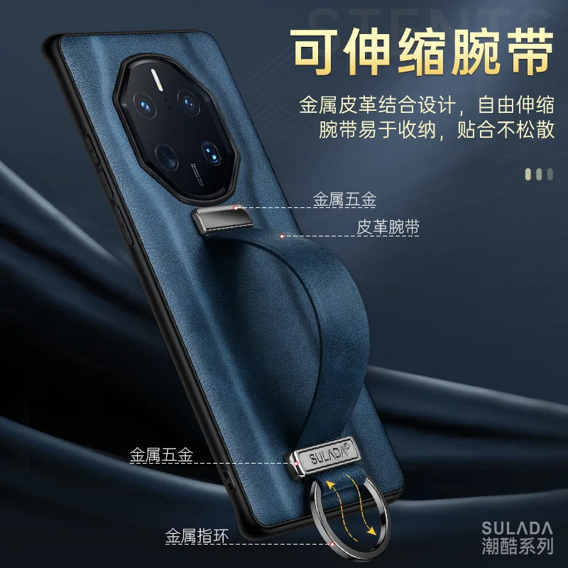Luxury Leather Phone Case with Finger Holder and Kickstand - 6 Color Options, Full Edge Protection