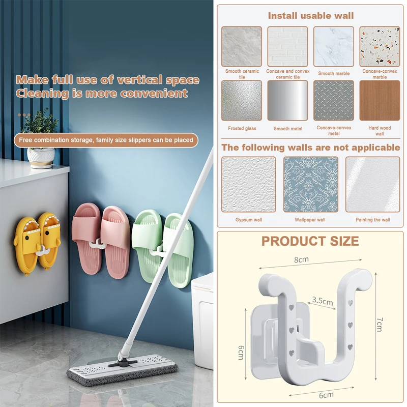 Shoe Rack 1-5 PCS Slippers Rack Bathroom Simple Slipper Hook Toilet Drainage Rack Wall Mounted Bedroom Neat Storage Shoe Drying