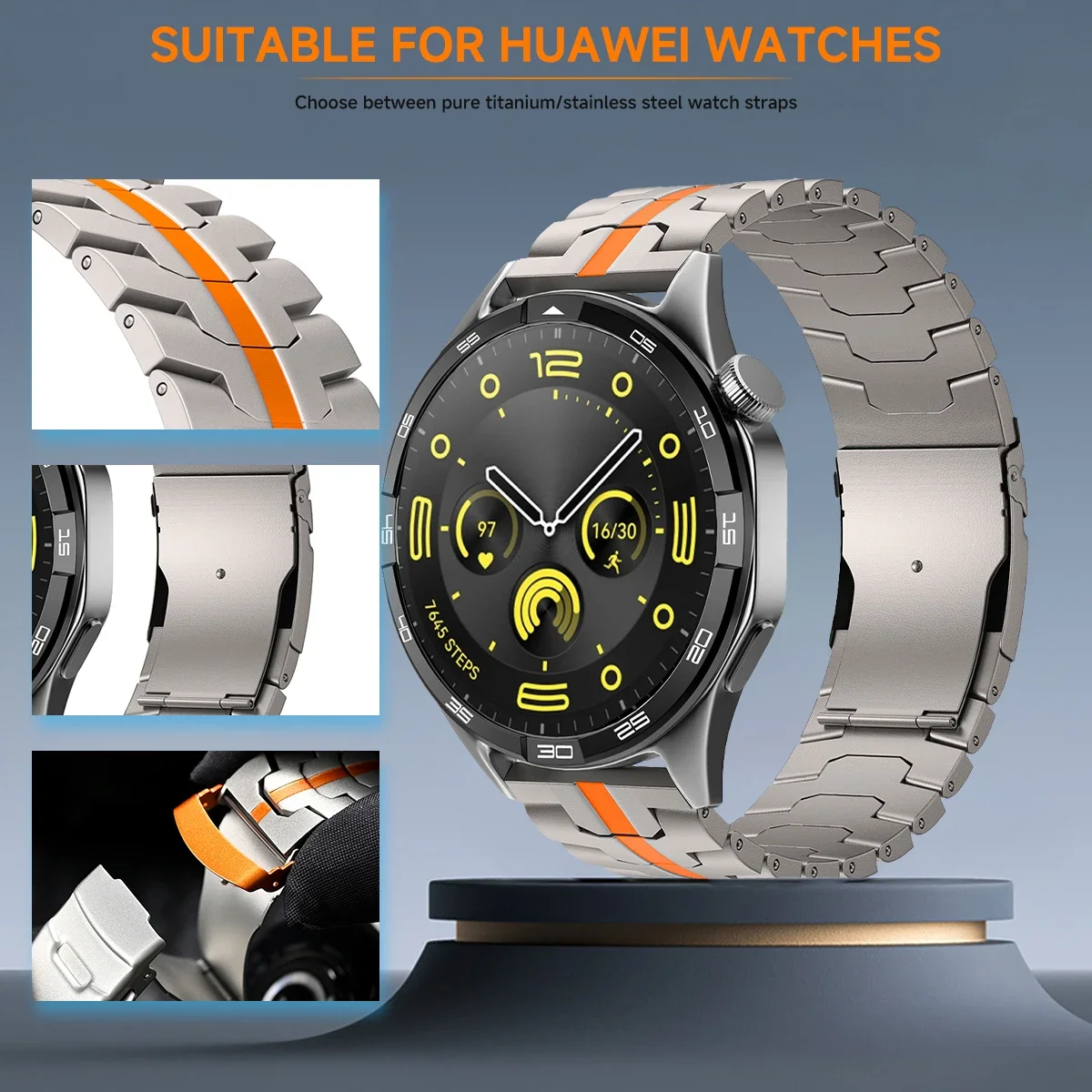 Premium 22mm Titanium Stainless Steel Watch Band - Metal Bracelet Strap