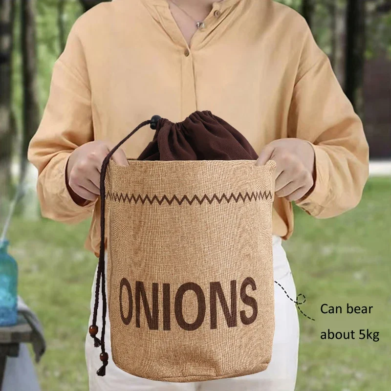 Kitchen Hessian Storage Bag for Garlic,Onions,Potato,Vegetable,Bread,Drawstring Sack,Fabric Burlap Bags Jute Potatoes Organizer 4