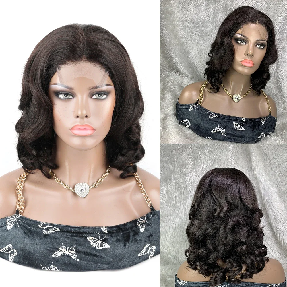 

Short Bob Wigs Body Wave 13x4 Transparent Front Wig Retro Lady Loose Curly Human Hair Wig Remy Body Roll Spiral Bouncy Curly Wig