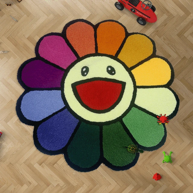 INS Cartoon Flower Round Carpet Anti-slip Children's Playground Soft Plush Rugs Coffee Table Rug Living Room Handmade Floor Mats