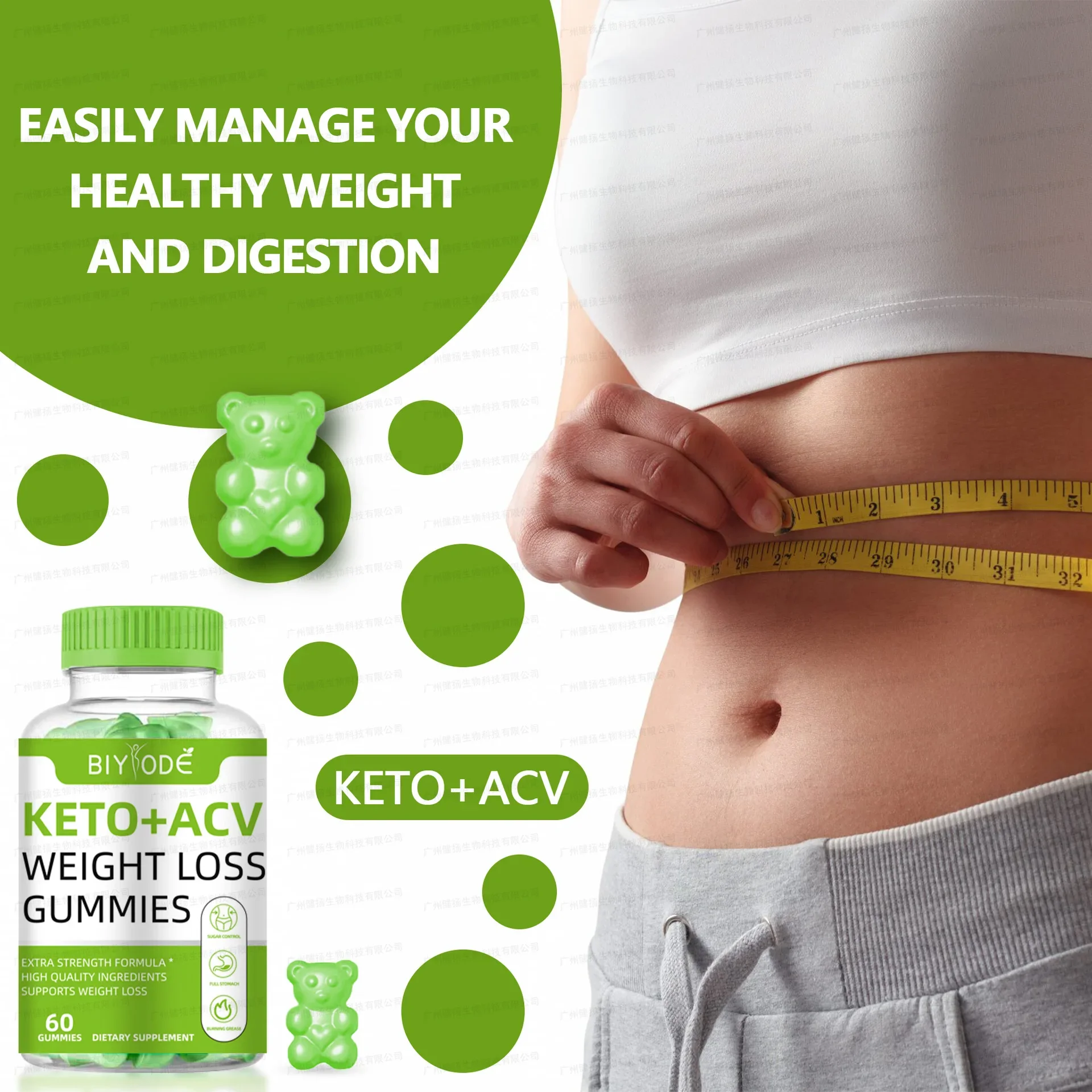 1 Bottle Of 60 Keto AVC Mild Detoxification Cleaning High-quality Ingredients For Weight Loss Apple Cider Vinegar Gummy