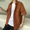 Summer Basic Shirts for Men 2025 New Half Sleeve Cargo Shirts Loose Casual Lapel Cardigan Tops Male Shirt Coats Retro Streetwear 3