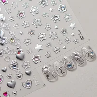 Colored Crystal Star Love Heart Shiny Silver Hollowed Smudging Rainbow Flower Jelly Embossed Nail Art Stickers Manicure Decals 1