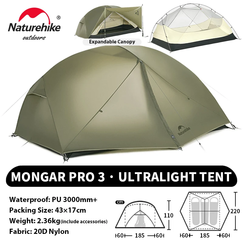 Naturehike Mongar UL PRO 1-3 人用テント 20D 超軽量旅行防水