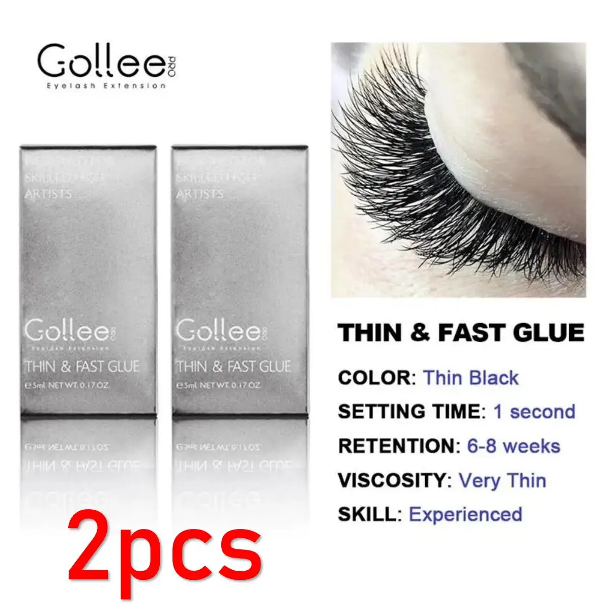 

2pcs Gollee Eyelash Extension Glue Glue for False Eyelashes Home Use Eyelash Extension Professional 1s Quickly Dry Waterproof