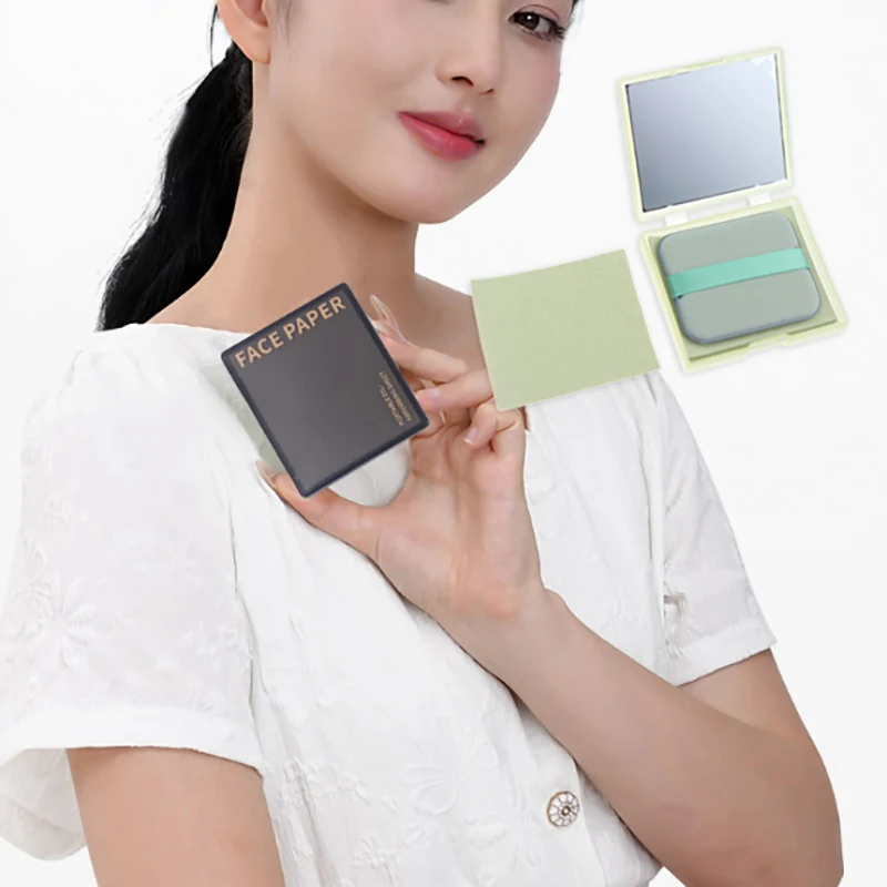 100pcs Bamboo Blotting Papers With Mirror&Makeup Puff Refreshing Portables Oil Control Tool Kit Facial Oil Absorbing Sheets Care