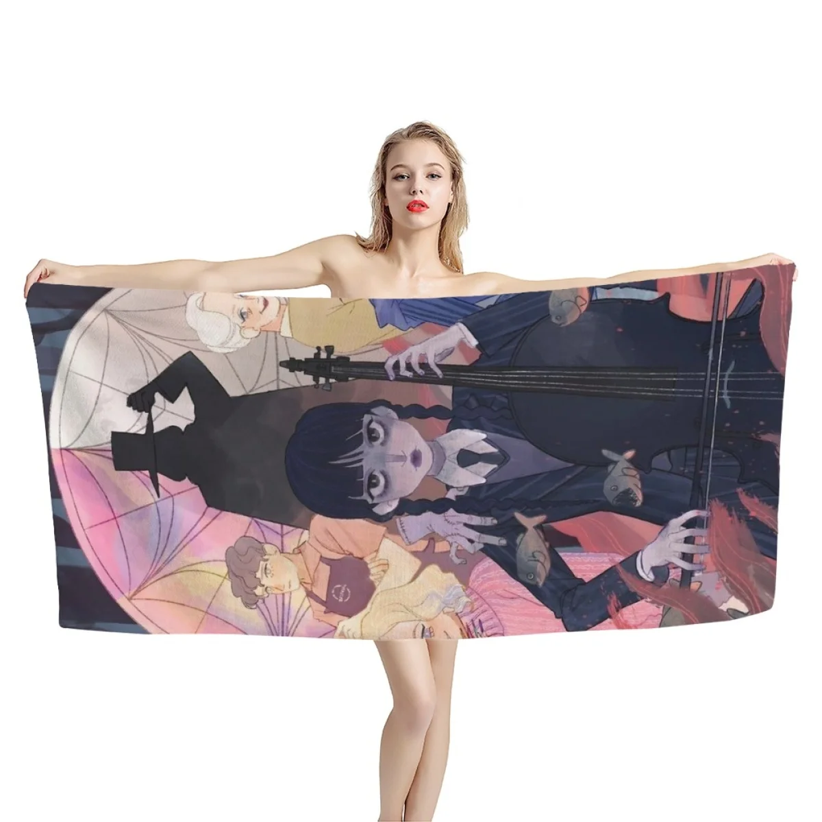 

TOADDMOS Gothic Style TV Drama Wednesday Printing Beach Towel Comfortable Absorbent Soft Face Towel for Sports Fitness Toalla