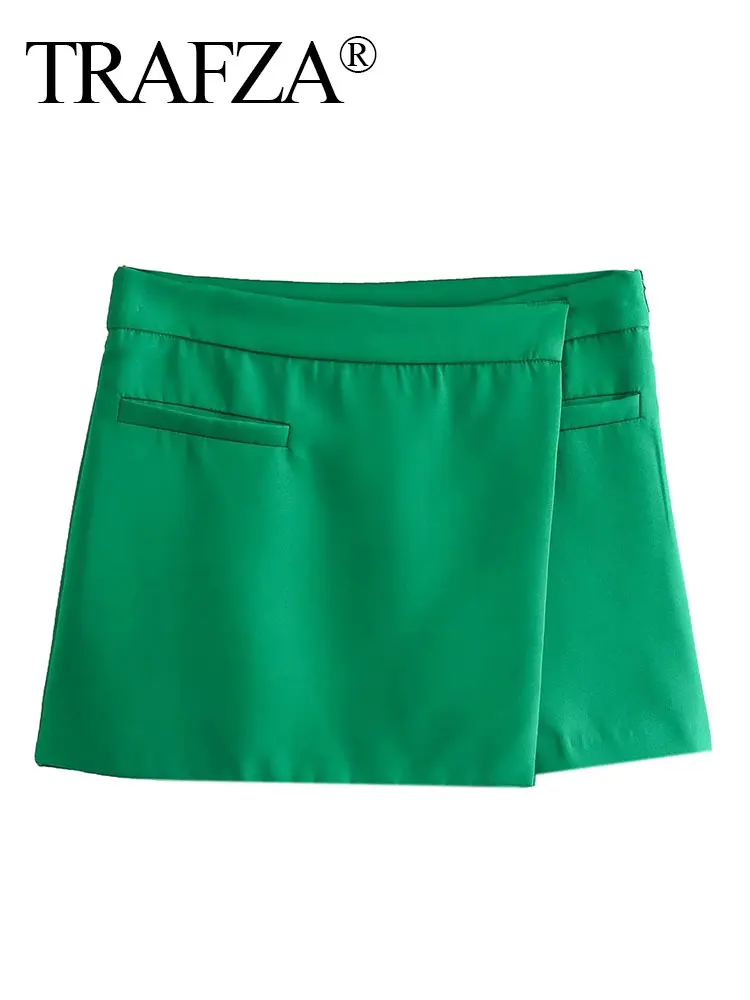 HH Women Mini Skirt Shorts Side Zipper Asymmetrical High Waist Slim Short Skirts Summer Woman Elegant Solid Chic Shorts