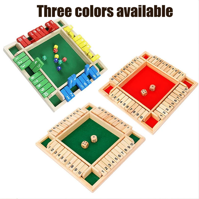 Deluxe Four Sided 10 Numbers Shut The Box Board Game Set Dice Party Club Drinking Games for Adults Families 4