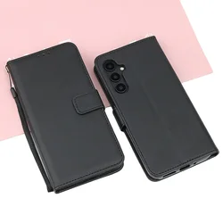 Magnetic Flip Leather Wallet Case with Solid Color and Skin Feel Finish for Galaxy A35 5G (Black)