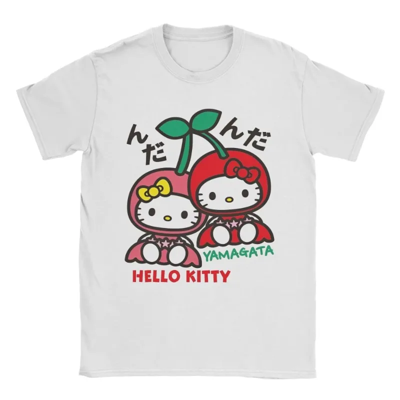 Hello Kitty Cherry Fun Printed T-shirt Suitable for Women's T-shirt Casual Fashion Round Neck Top Cotton Trendy Women's Top 1