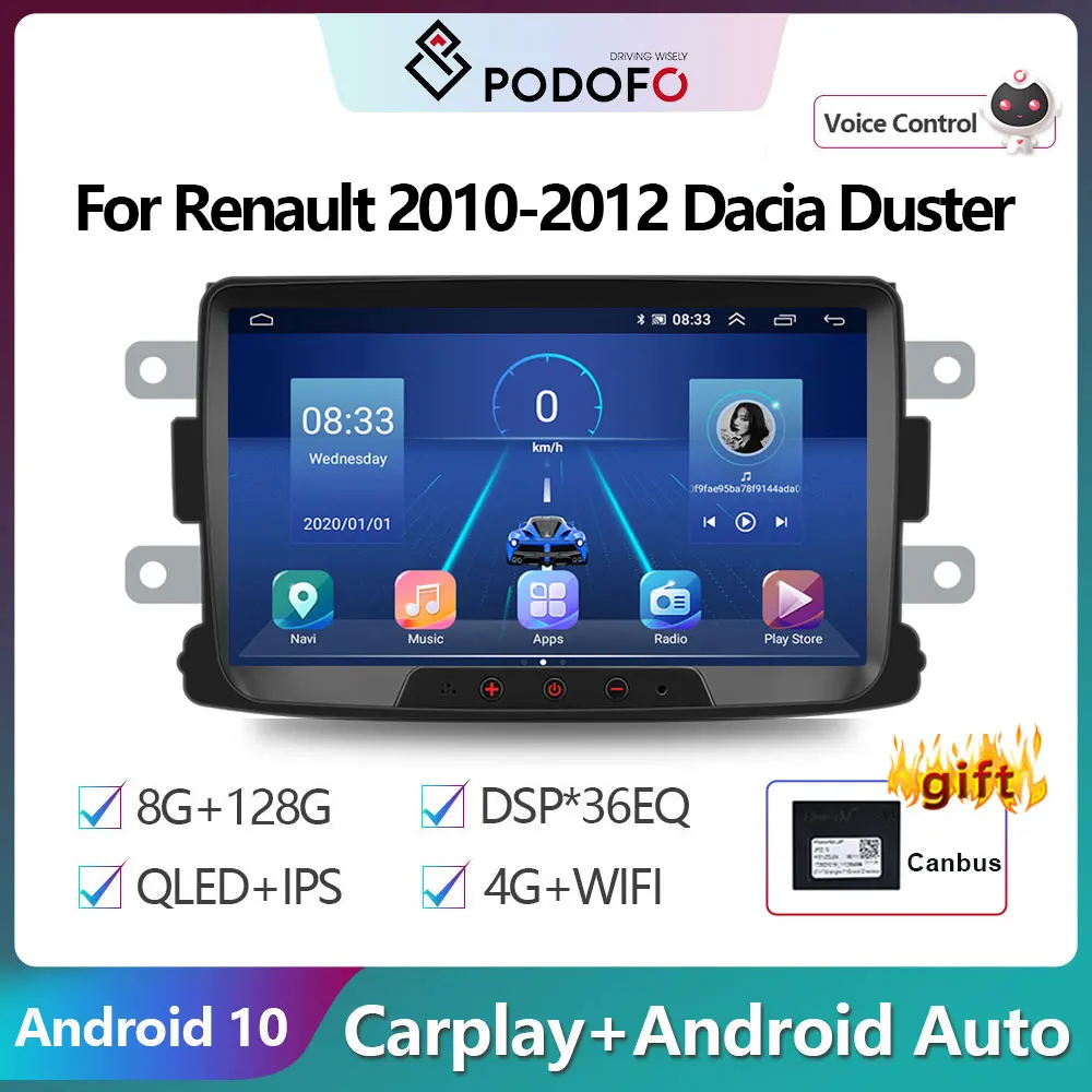 

Автомагнитола Podofo для Renault Sandero/Duster/Logan/Dokker, мультимедийный видеоплеер, навигация, стерео, GPS, Android, 2din, разъем 2 din, dvd