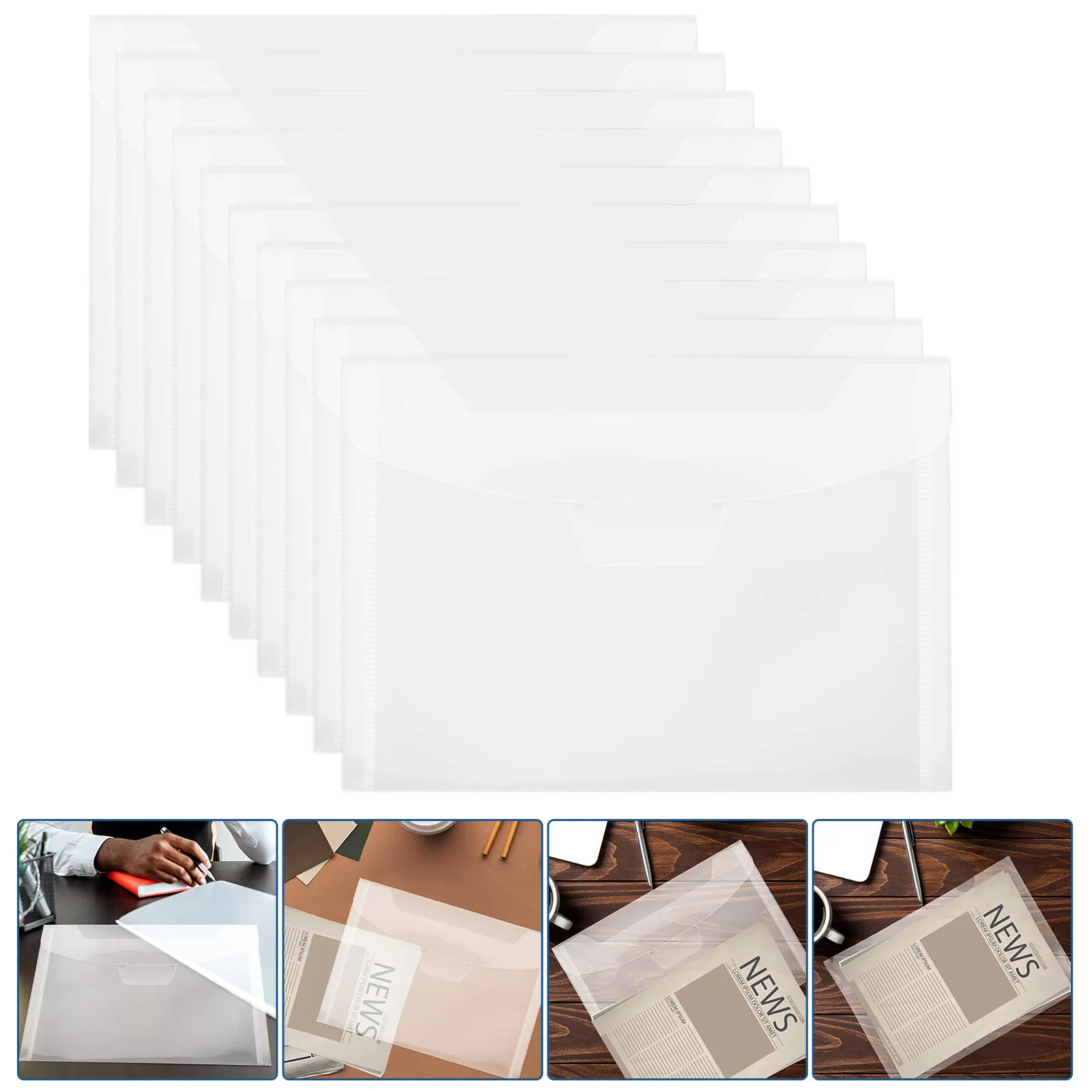 20Pcs 투명 파일 가방 헤비 듀티 PP 문서 폴더 학생 작업자 영수증을 위한 ..