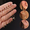 Boucles d'oreilles tendance en acier inoxydable pour femmes, 1 pièce, chaîne à Double perçage, fleur coréenne, Zircon, clous de perçage, bijoux à la mode