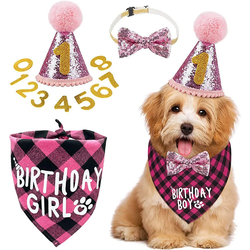 

Pet Party Decoration Set Dog Birthday Triangle Scarf Hat Bow Tie Dog Birthday Decoration Supplies Dog Supplies