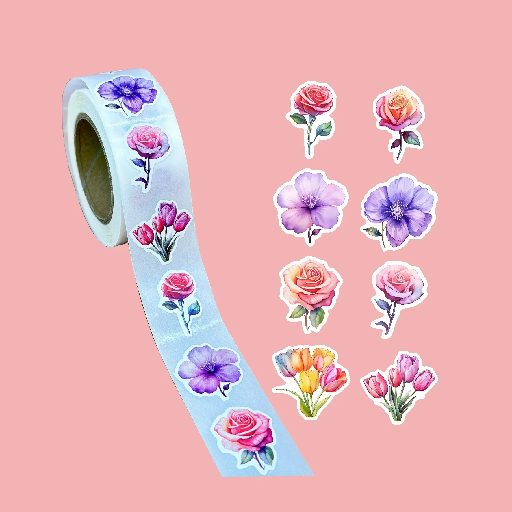 500Pcs/1 롤 2.5cm/1inch 아름다운 꽃 스티커 장식 선물 상자 스티커 라벨 편지지 스티커