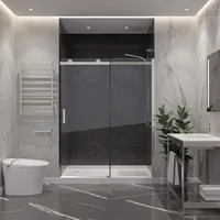 76" x 48" Frameless Shower Door in Brushed Nickel, Rhodes Water Repellent Glass Shower Door 2