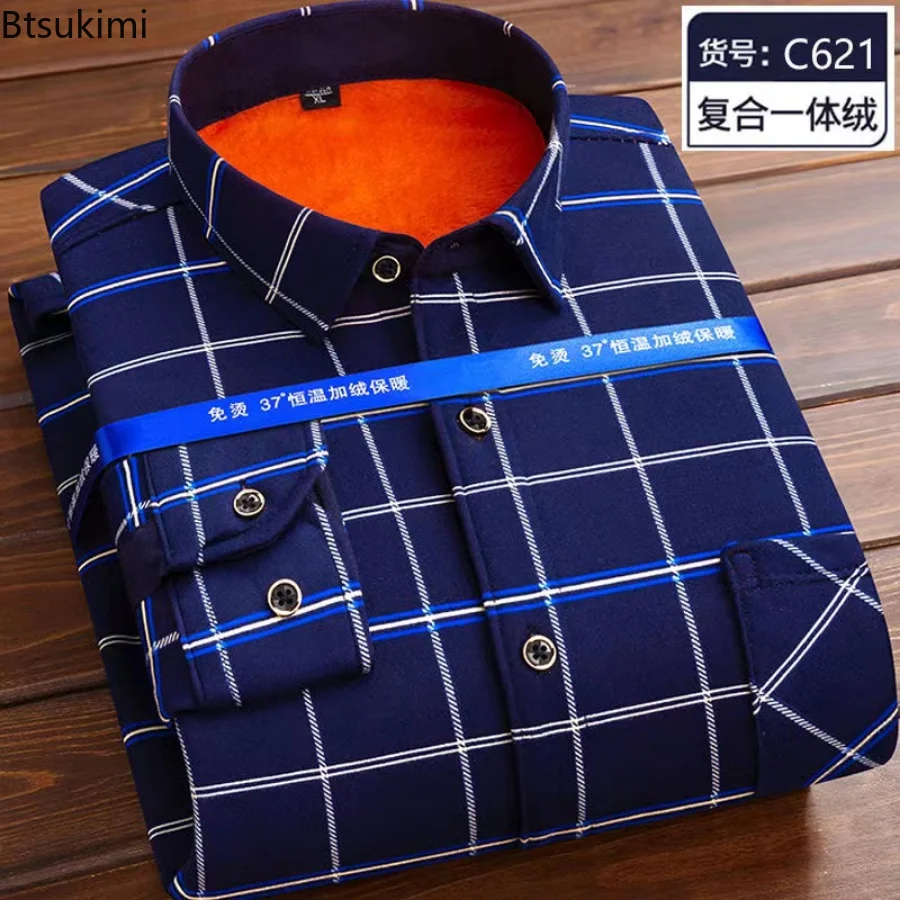 Autumn Winter Flannel Men Shirt Long Sleeve Plaid Warm Shirt Thick Fleece Lined Soft Casual Flannel Warm Dress Shirt Male 2022