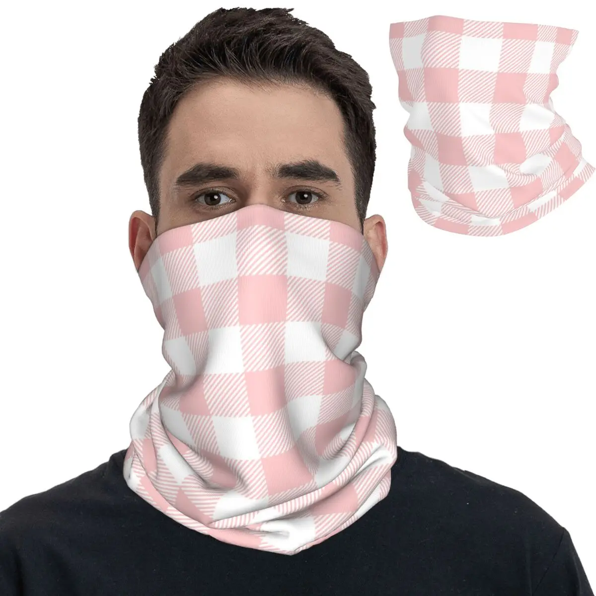 

Women Pink Gingham Tartan Checked Plaids Merch Bandana Neck Gaiter Check Mask Scarf Cool Ride Headwear Unisex All Season