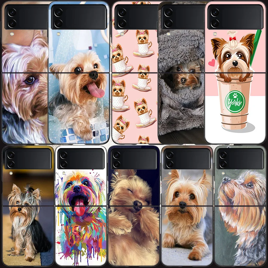 Custodia Per Cani Yorkshire Terrier Per Samsung Galaxy Z Flip 3 Flip 5 4 5G Cover Rigida Nera Per Cellulare Samsung Z Flip 5 5G Pc Di Lusso She