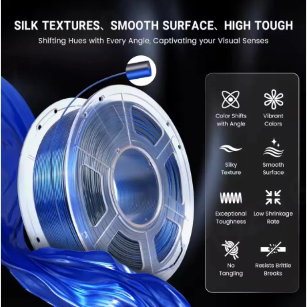 SUNLU 실크 PLA 플러스 필라멘트 1.75mm 1KG 듀얼톤 샤이니 스무스 고강도 재사용 가능 스풀 (FDM 3D 프린터용)