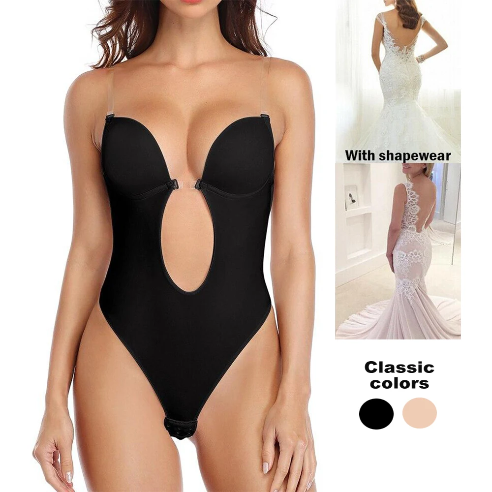 Backless smooth wedding bodysuit shaper with Plunge Bra