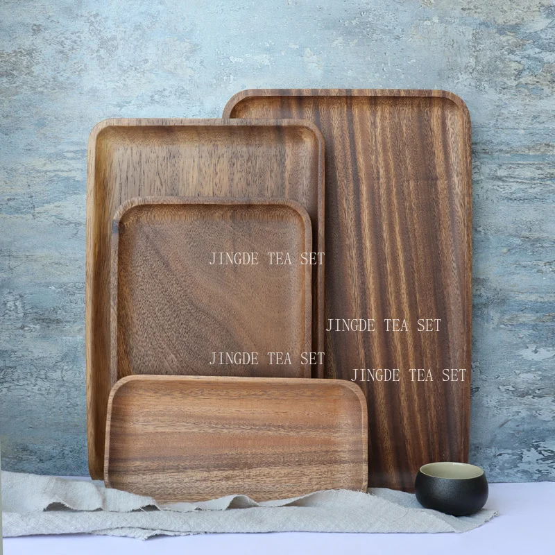 Solid Wood Large Tray Acacia Wood Original Color Tea Tray Rectangular Coffee Tray Saucer Tea Set Accessories Snack Plate