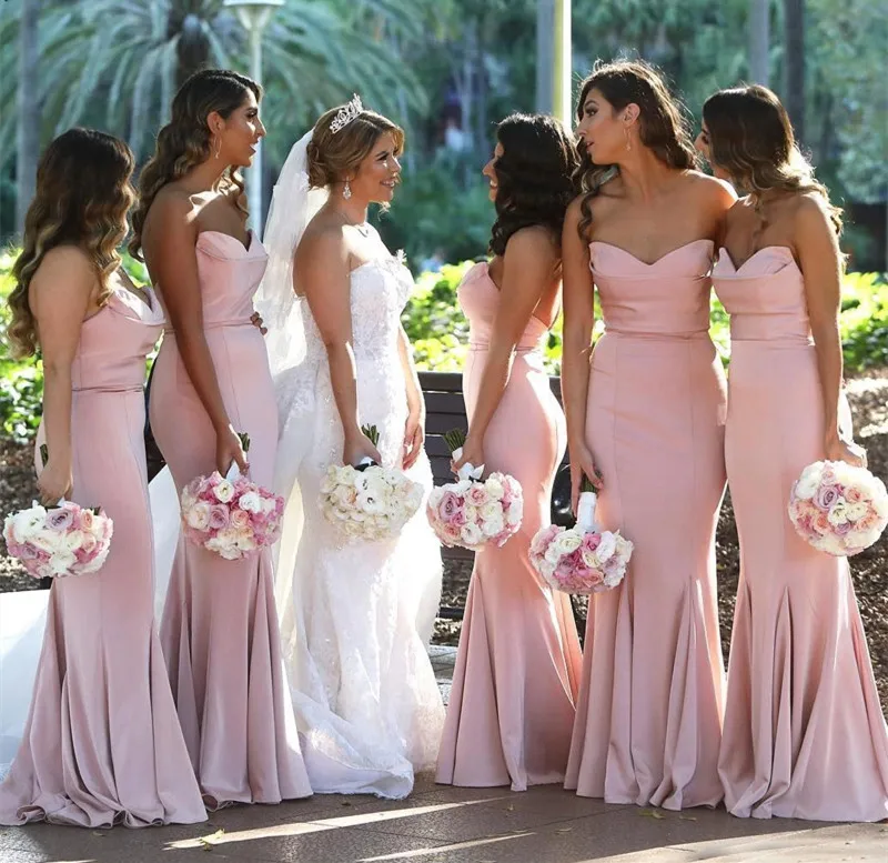 

Long Satin Sexy Sweetheart Halter Pink Mermaid African Bridesmaid Dress Maxi Wedding Party Dress