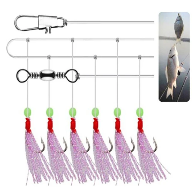 1 Pack (6pcs) Luminous Fishing Sabiki Flasher Rigs 6 Arm Hooks Red White  Fish Skin Sea Freshwater Fishing Rigs With Swivel Snap - AliExpress