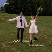 OLOEY Simple A Line Short Wedding Dresses Korea Photoshoot Wide Straps Bow Back Mini Country Bridal Gowns Customised Party Dress 1