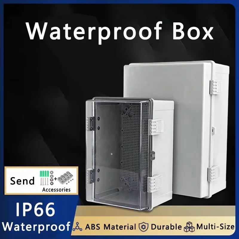 IP66 กันน้ําสีเทา/โปร่งใสฝาครอบEnclosureกล่องพลาสติกABSกลางแจ้งกันน้ําไฟฟ้ากล่องเครื่องมือที่อยู่อาศัย 1