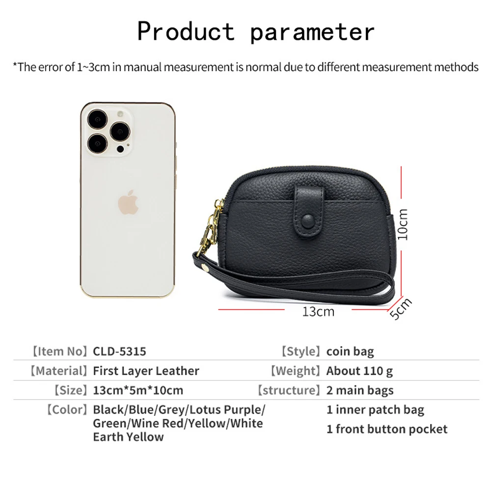Leather Coin Purse Multifunctional Mini Wristlet Clutch Wallet for Women Leather Wristband Double Zip Around Small Change Pouch
