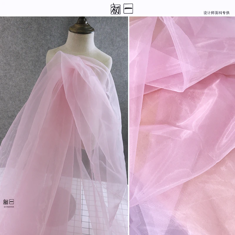 핑크 암호화 오간자 원단, 솔리드 실크, 부드럽고 밝은 웨딩 드레스, 패션 디자이너, DIY 바느질 재료, 도매 천
