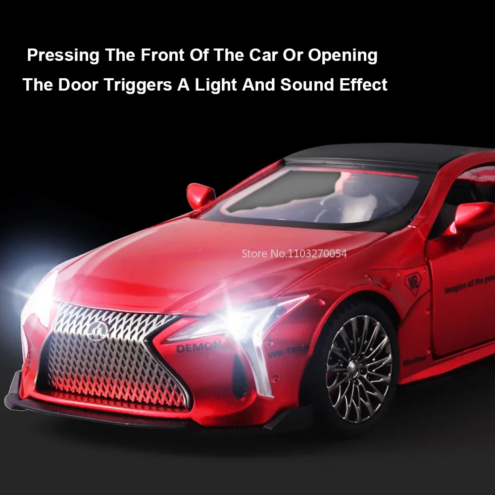 1:32 LEXUS LC500 Miniature Model Car Alloy Diecast Metal Rubber Tire Sound Light Pull Back Function Vehicles Collection Kids Toy 3