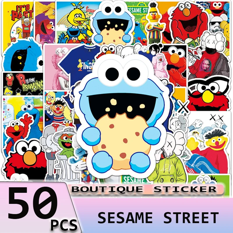 50PCS Sesame Street Cartoon Stickers for Laptop Ceramic Cup Guitar Car Mobile Phone Motorcycle Luggage Waterproof Deals for Kids