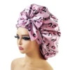 New Large Satin Bonnet Silk Night Sleeping Cap With Head Tie Band Bonnet Edge Wrap For Women Curly Braid Hair 5
