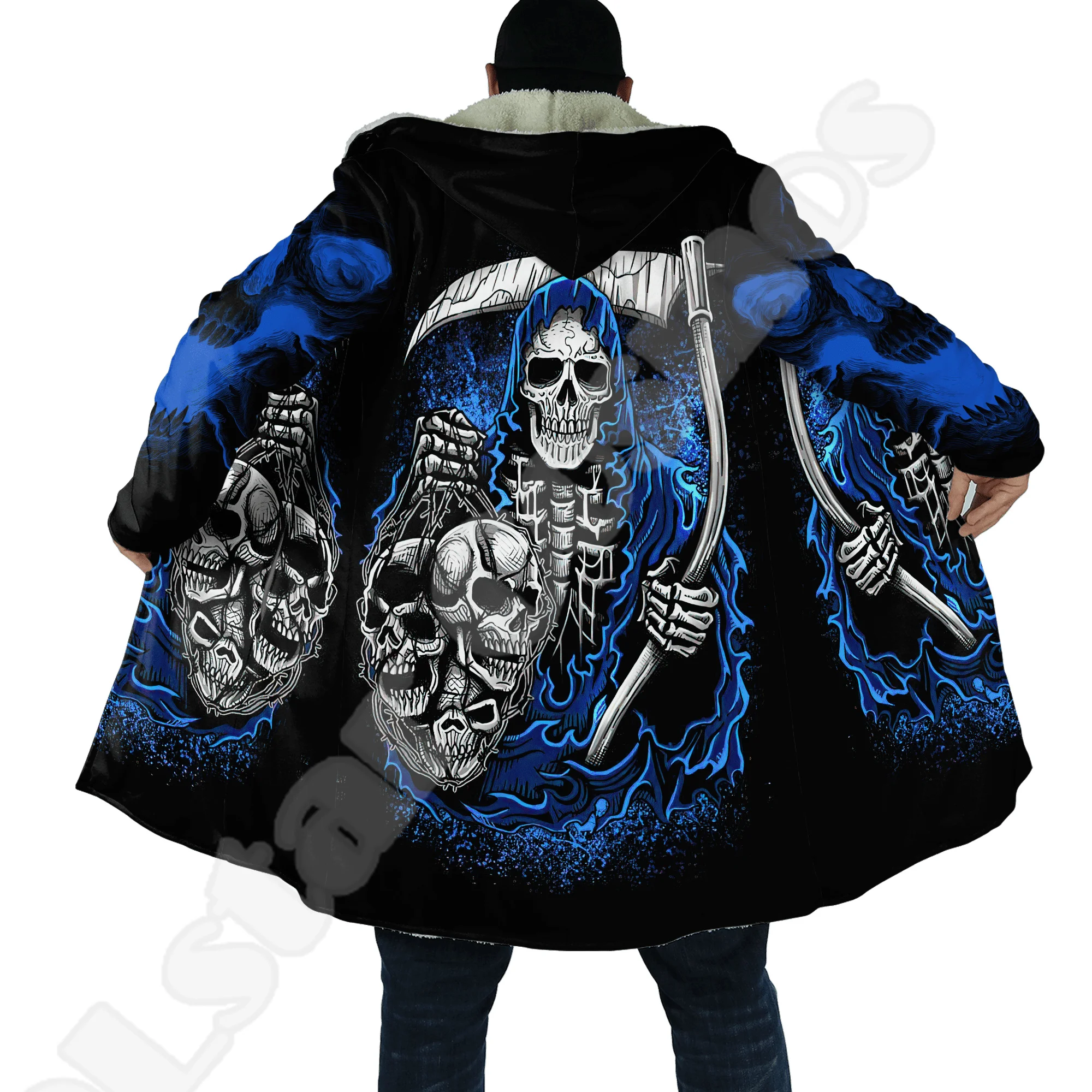 Halloween Xmas Skull Grim Reaper Ghost Satan Zombie Tattoo 3DPrint Harajuku Casual Winter Coat Windbreaker Fleece Hoody Cloak X6