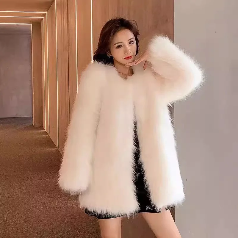 

2024 Lnternet Famous Winter New Raccoon Fur Fashionable Imitation Fur Coat For Women's Medium Length Fox fur Young Coat Korean