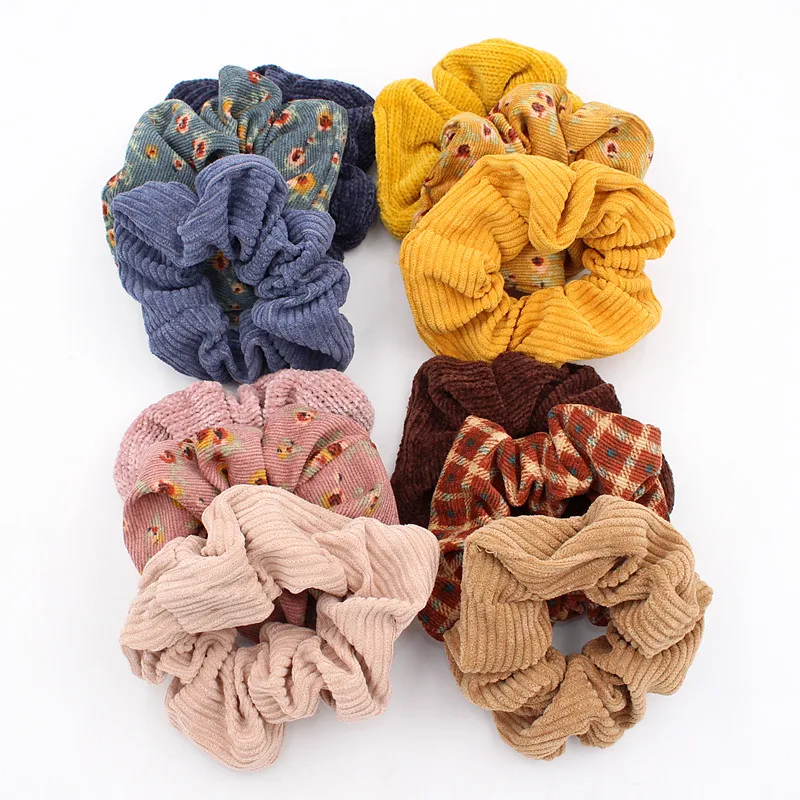 3pcs Fashion Women Vintage Corduroy Soft Chenille Solid Print Hair Scrunchy Set Big Elastic Hair Rope Ponytail Holder Headband 3pcs pen sleeves pen holder bags convenient pen covers vintage style pen covers pouches