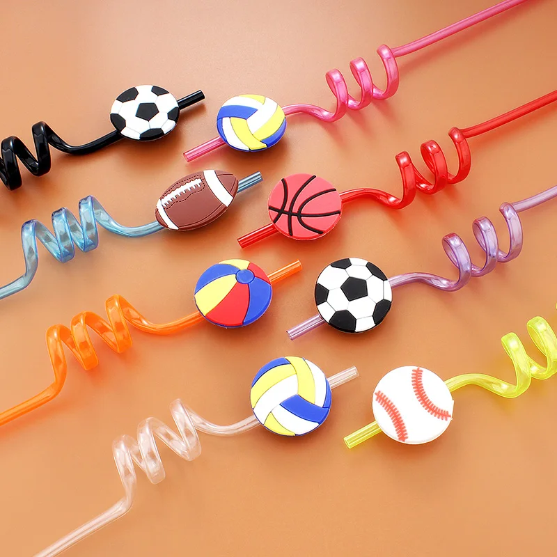 12pcs Reusable Sports Ball Straws-Basketball Soccer Baseball Themed Drink Straws for Birthday Parties Festivals and Weddings