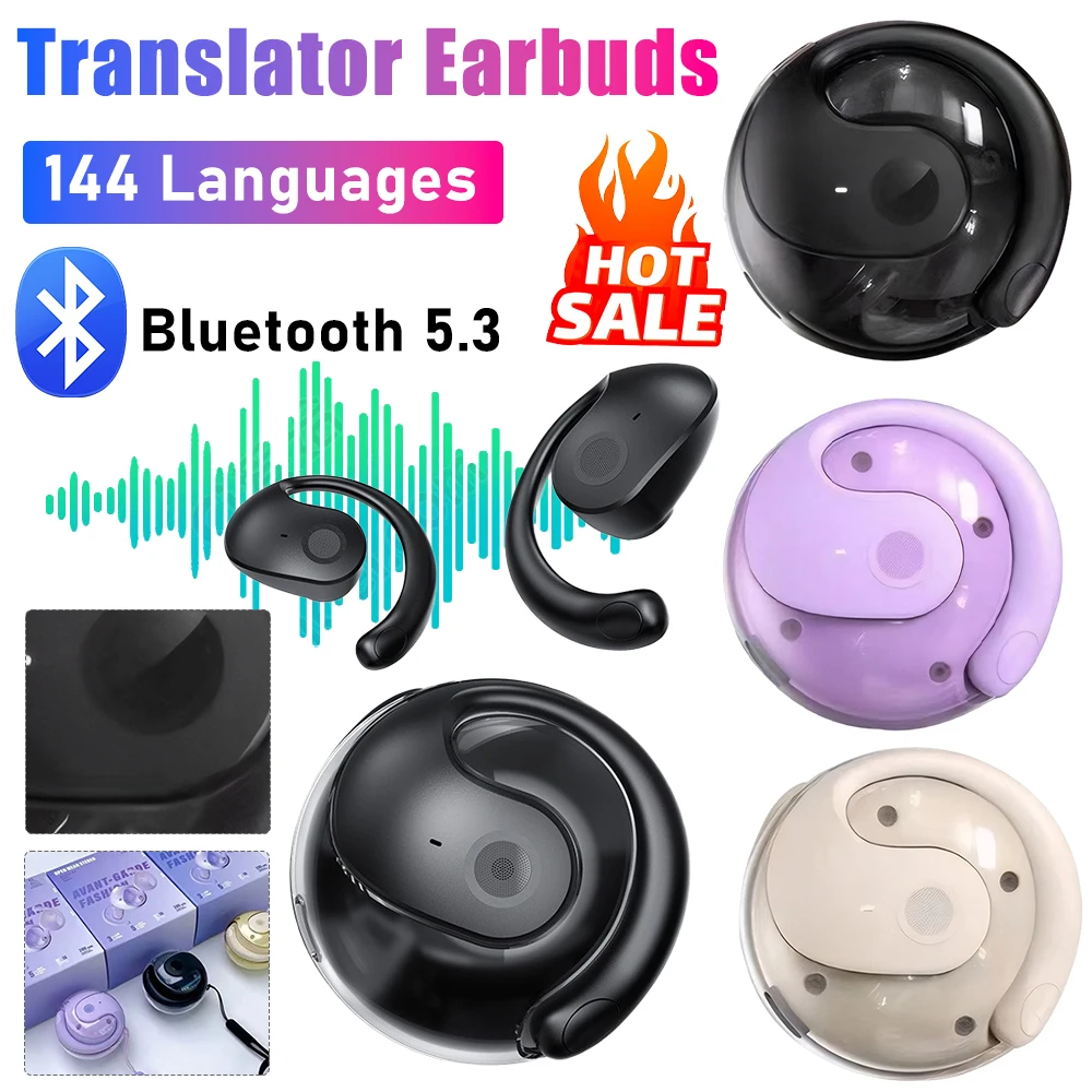 Smart AI Translation Earbuds Wireless BT 144 Languages Smart Voice Translator Earphones Translator Device for Travel Business