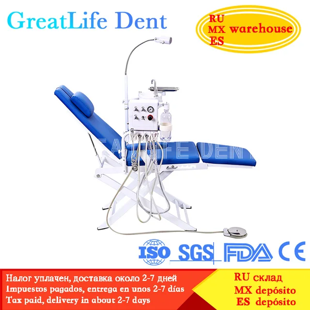 GreatLife Dent Luxury Type Mobile Unit Portable Folding Patient Dental Chair With Led Light Turbine Unit